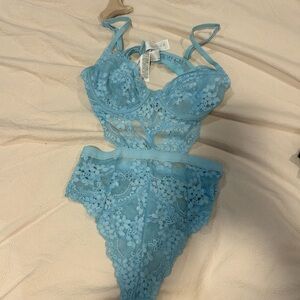 Forever 21 Sky Blue Lace Underwire Bodysuit